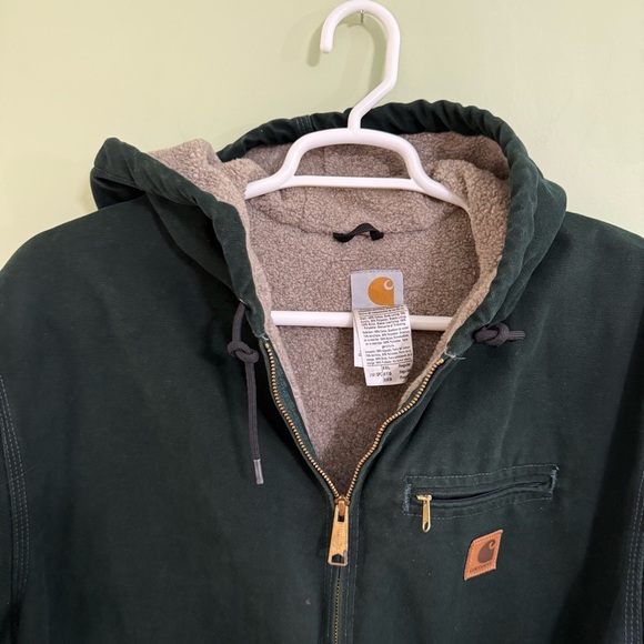 vintage Carhartt Detroit jacket hooded Sherpa lined J141 SPC dark green 2XL - Picture 3 of 12
